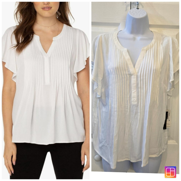 Liverpool Stitch Fix women's flowy blouse white pleated NWT Petite Large office - Picture 9 of 9